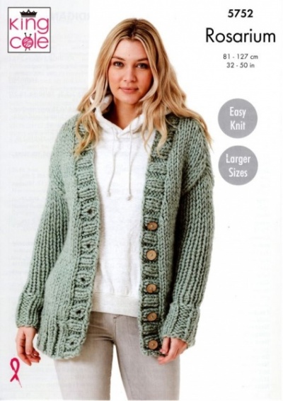 Knitting Pattern - King Cole 5752 - Rosarium Mega Chunky - Ladies Round and V Neck Cardigans